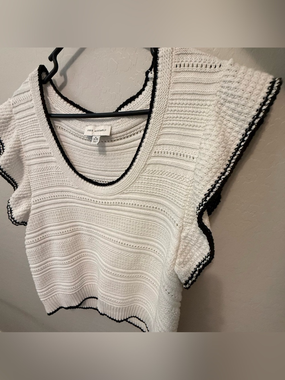 Crochet Scoop Neck Crop Top with Black Trim